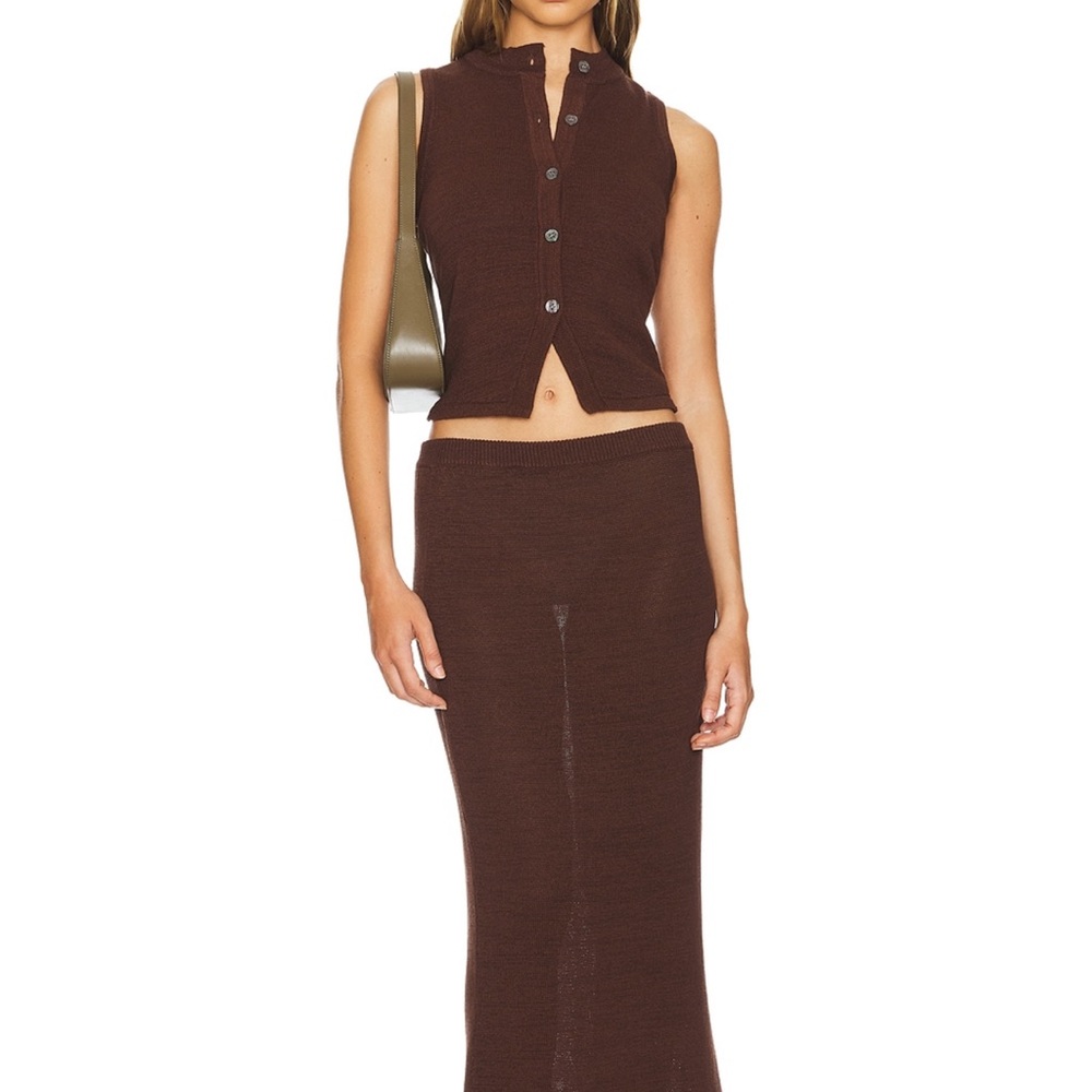 SER.O.YA Chocolate Brown Knit Top and Skirt Set